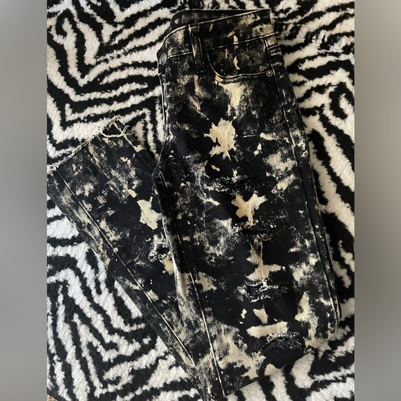Custom Bleached Frayed Black Low Rise Skinny Jeans. 26. Punk. Emo. Y2K. Metal. - Picture 1 of 7